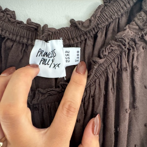 Princess Polly Love Galore Chocolate Brown Smocked Romper Boho Cottagecore - Picture 4 of 7